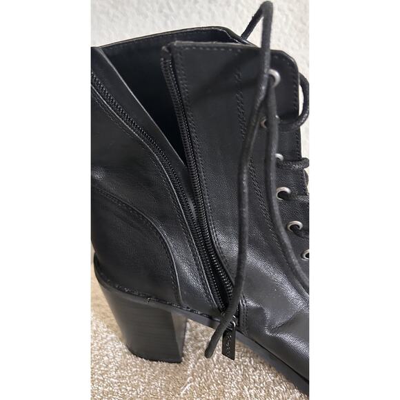 Breckelles Tina-15 SZ 8 Black Lace Up Boot Open Toe Block Heel Zip Faux Leather - Picture 9 of 16